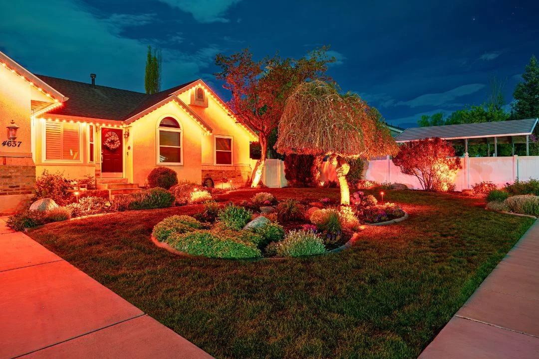 Orange-home-with-orange-landscape-lighting